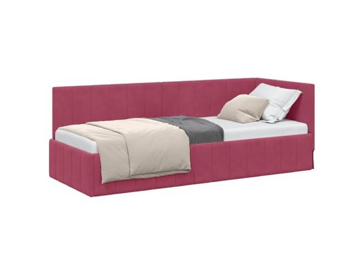 PUGYNBK Eckbettgestell weinrot, 80 cm x 200 cm Verstellbares Kopfteil, Sperrholz und Massivholz, vielseitiges Design, einfache Reinigung