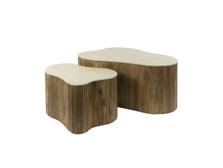 Feeling4Home Couchtisch 2er-Set Tratin - Keramik in Travertinoptik, Sandfarbig (2er-Set), Flexibel stellbares Couchtisch-Set mit Wellenstruktur