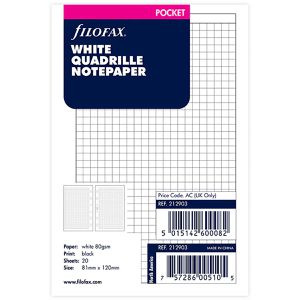 Filofax Ersatzeinlagen 212903, Notizpapier, kariert, Pocket, für Terminplaner, mit 6-fach Lochung, 20 Blatt