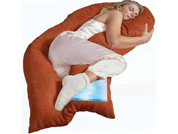 Traumreiter Seitenschläferkissen Visco M Wendekissen Memory Foam [orthopädisch] + Watte Seite Schwangerschaftskissen zum Schlafen, Stillkissen XXL Kissen, Komfortkissen mit Bezug Terrakotta Deluxe