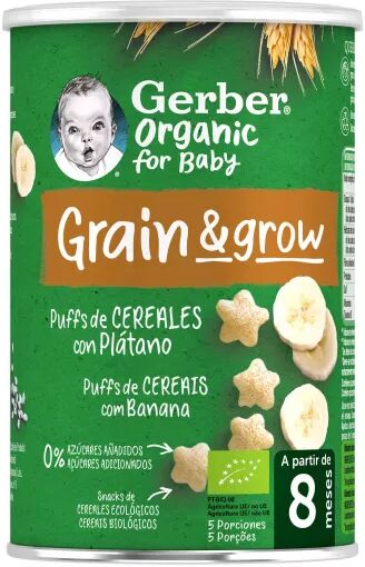 Nestlé Gerber Organic Grain & Grow Cereal Puffs con Plátano 8M+ 35g
