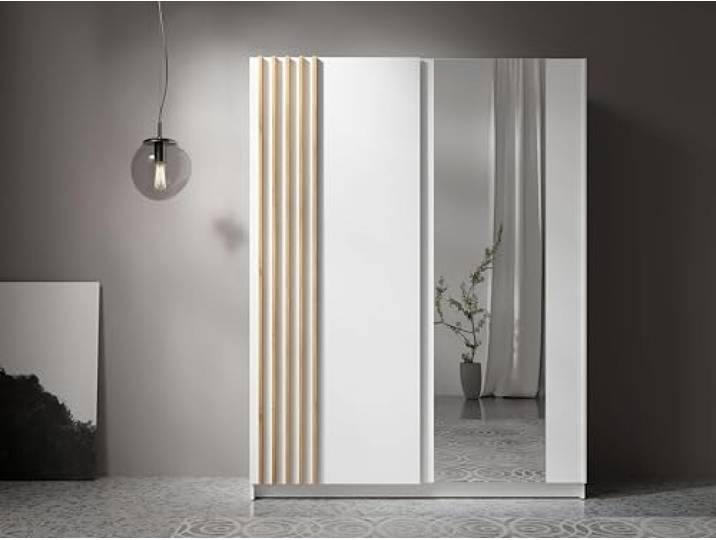 AXLIVING Kleiderschrank Beralto 150 cm Weiß, Spiegel Breite von 150,6 cm. Höhe von 198,5 cm. 150,6 cm breit – ideal für viele Raumgrößen. Kleiderschrank weiß mit Spiegel.