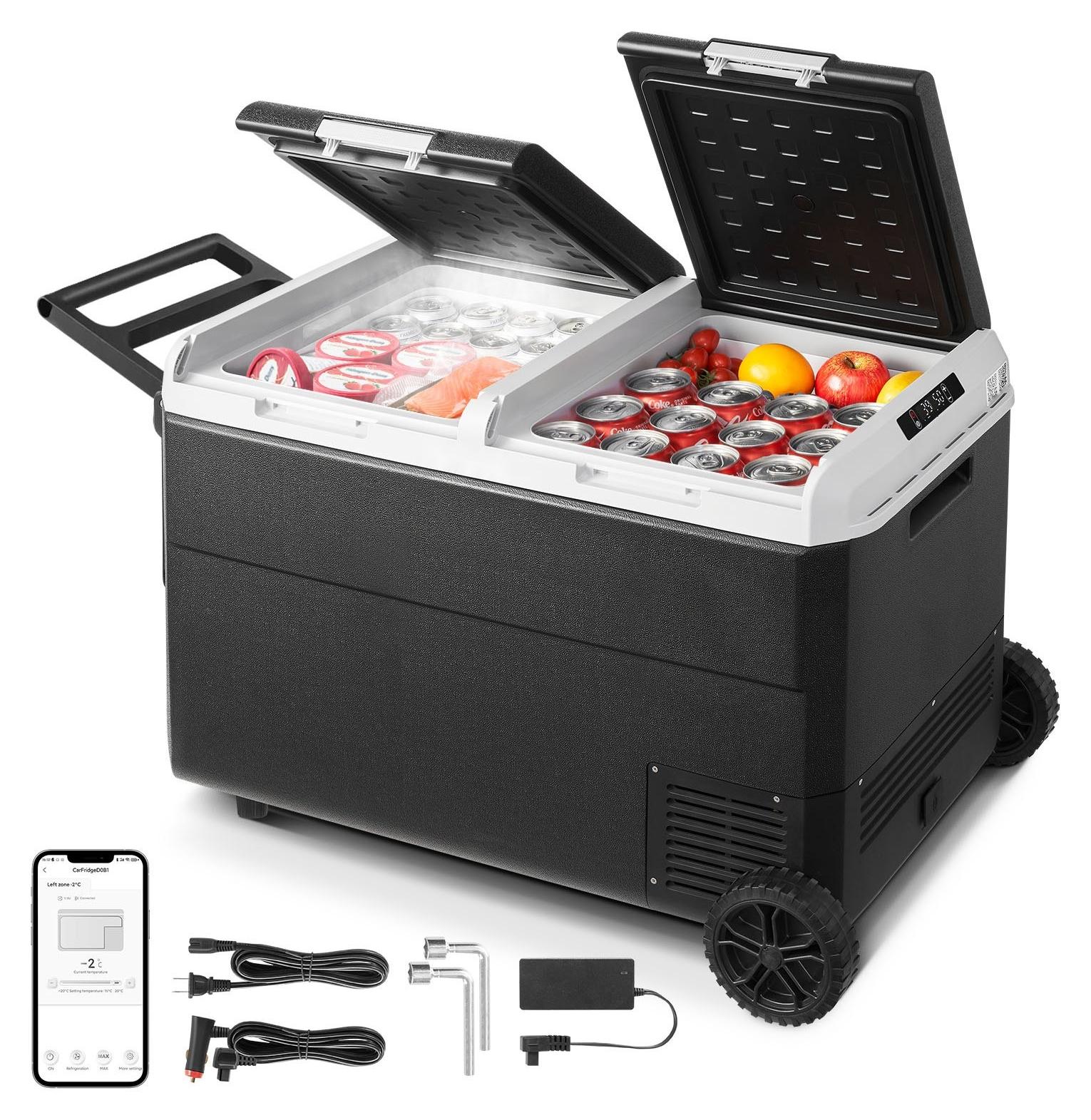 Kompressor Kühlbox 95 L - Tragbare Auto Kühlbox - 12/24 V DC & 100-240 V AC - Gefrierfunktion bis -20 °C - Mit Rollen und Griff - Für Auto Wohnmobil Lkw Camping