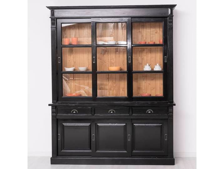 Schwarzer Buffetschrank mit Schiebetüren rustikal