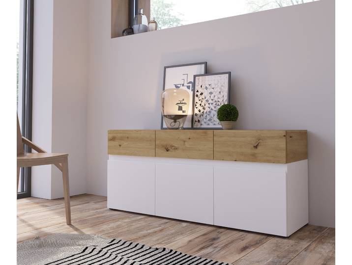 Lowboard HOME AFFAIRE Rimini , braun (alpinweiß, artisan eiche), B:134,9cm H:59cm T:40cm, Holzwerkstoff, Sideboards, Lowboard, Breite 135 cm