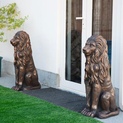 "Glitzhome 36.25""H Oversized MGO Bronze/White/Black Guardian Sitting Lion Garden Statue"
