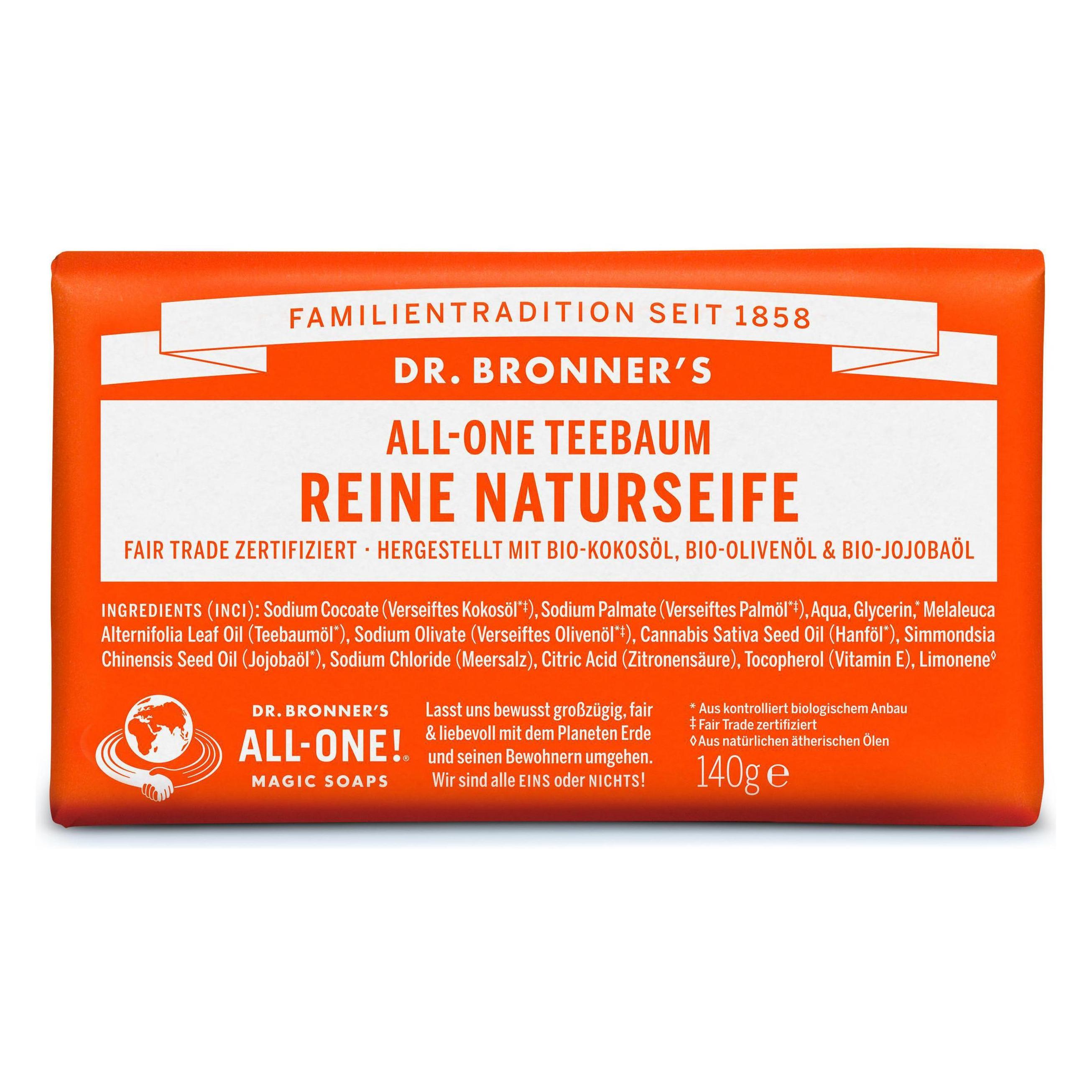 Dr. Bronner's 3-in-1 Tea Tree Pure Castile (Hartseife, 140 g) (OBTT05-EU)