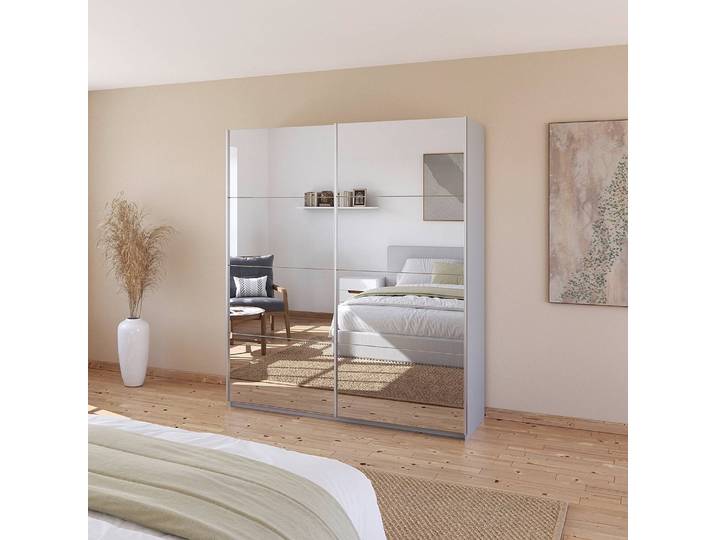Armoire - Façade Miroir 181cm Gris/Gris soie