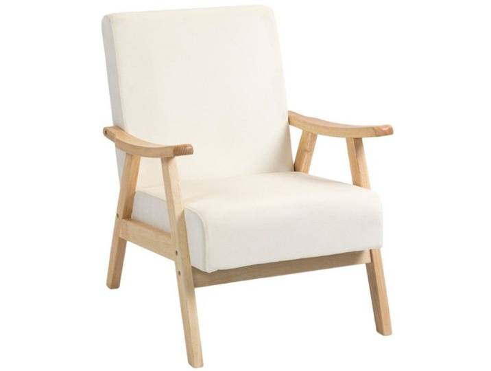 Fauteuil Design Nordique Blanc Crème - Velours et Cadre Bois - Rembourrage Confortable - Salon et Chambre