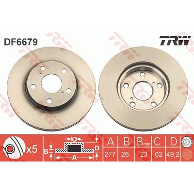 TRW Bremsscheibe DF6679 277mm 26mm für TOYOTA