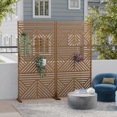 Lirago 2Pcs Metal Privacy Screen Freestanding Outdoor Divider Rust-Proof Galvanized Steel Decorative Fence Panel