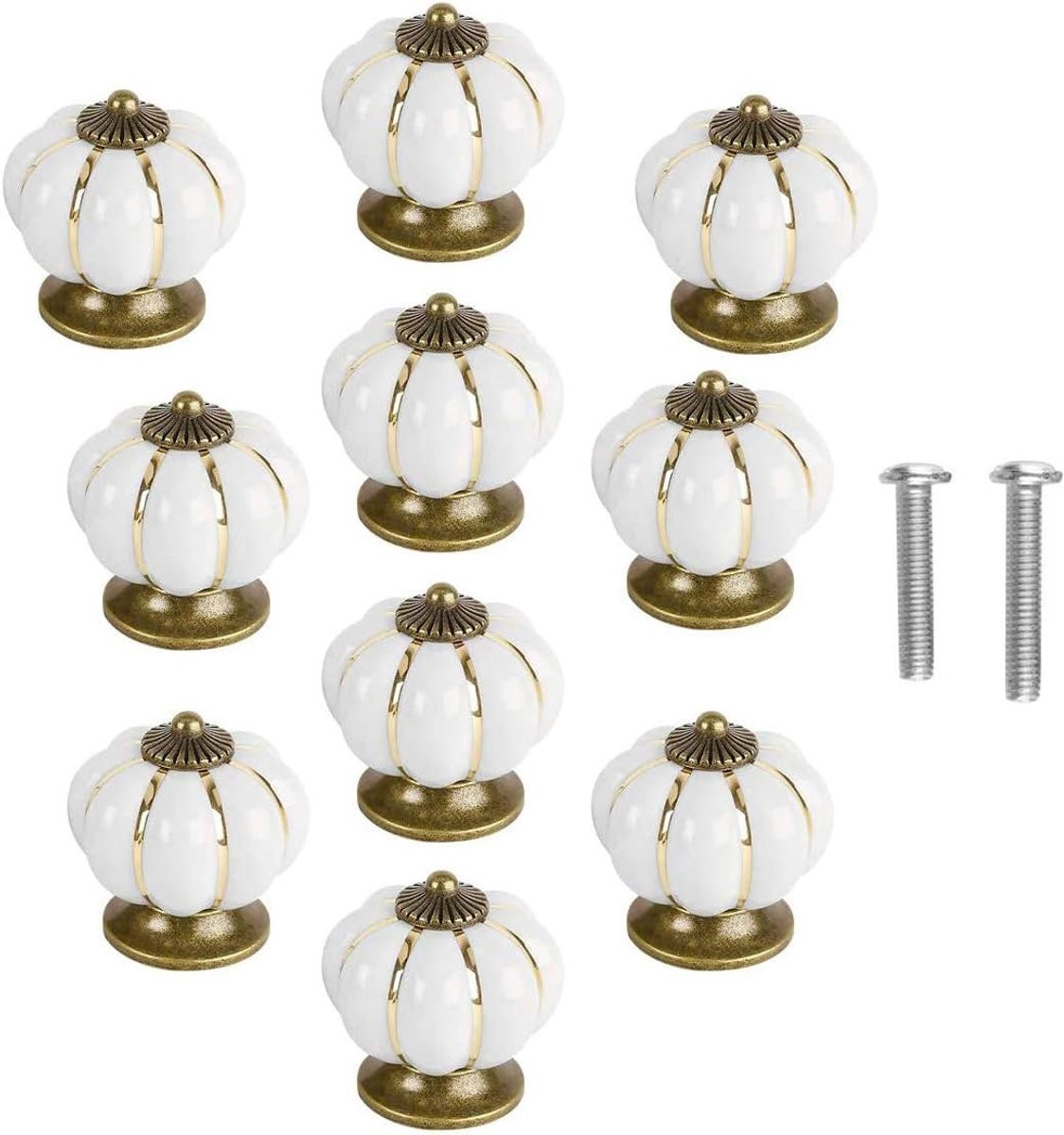 10 stuks Keramische Deurgrepen Vintage Pompoen Kastknoppen Wit voor Meubels en Keuken