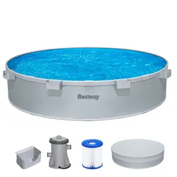 Stahlwandpool-Set mit Filterpumpe Ø 305 x 61 cm, grau, rund