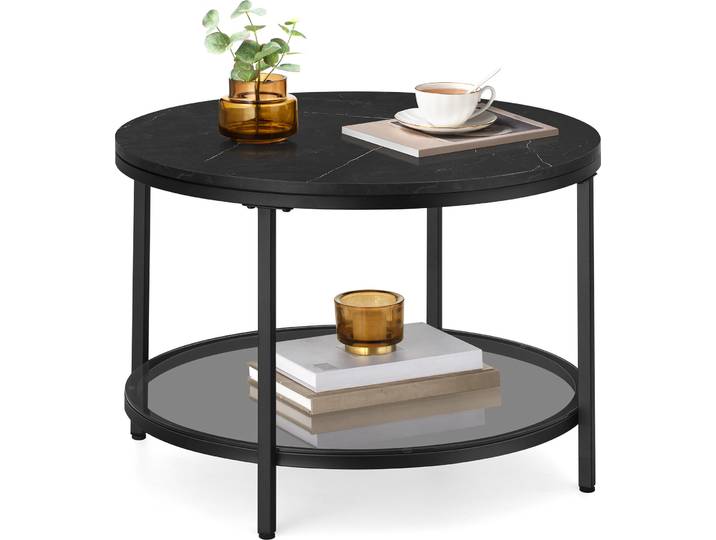 VASAGLE Couchtisch, Wohnzimmertisch, moderner Stil, 65 x 46 cm (Ø x H), Marmorschwarz-Tintenschwarz