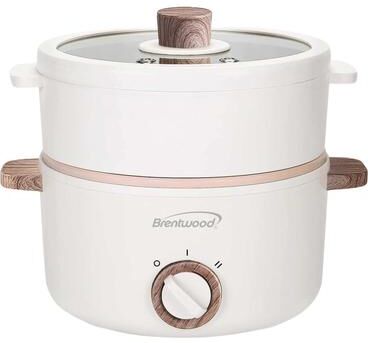 Brentwood 1.5-Liter Multi-Function Electric Hot Pot Cooker in White