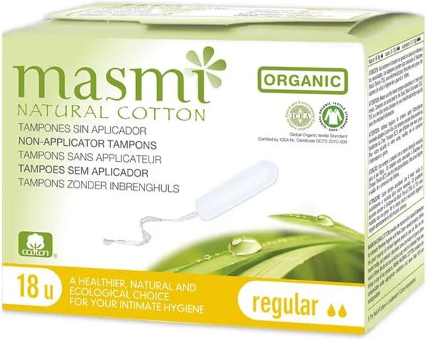 Masmi Natural Cotton Tampões Sem Aplicador Regular Biológico 18 Unds