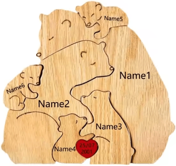 Inspire Picks Custom Family Bear Puzzle Ornament Personalized Family Name Bear Decor With Engraving 6 Bears no Customized