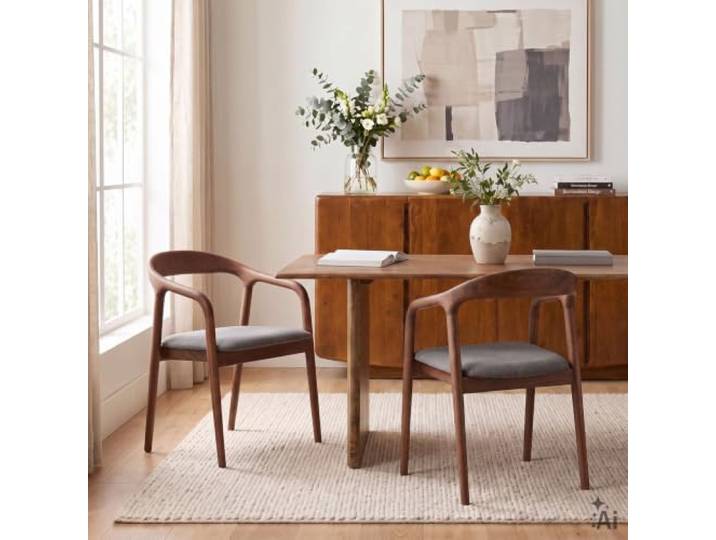 Esszimmerstühle HARPER 2er Set aus Massivholz, mit Polsterung- Braun/Beige massives Gummiholz, pflegeleichter Chenille Stoffbezug, Design Stuhl Skandi Stil, Esszimmer