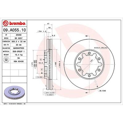Brembo 1x Bremsscheibe [Hersteller-Nr. 09.A055.10] für Nissan