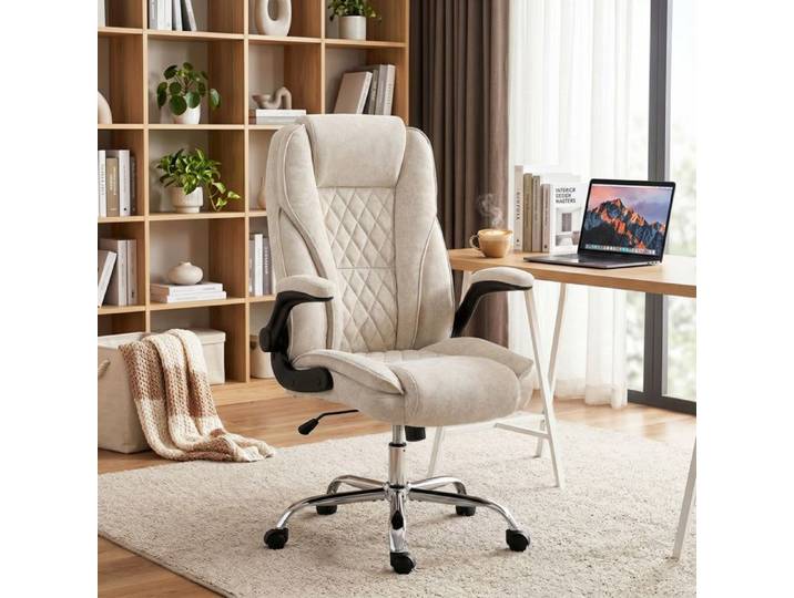 Fauteuil de bureau chaise bureau ergonomique hauteur réglable accoudoirs relevables 70 x 70 x 114-122 cm beige