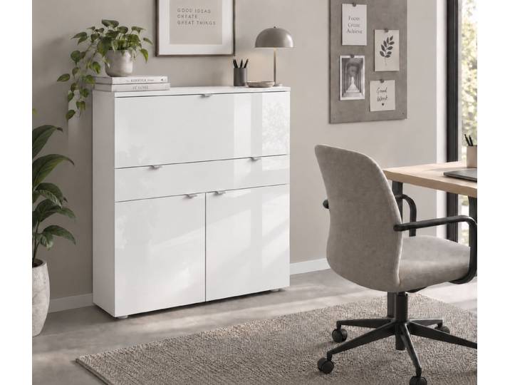 Sekretär BORCHARDT MÖBEL Dolly , weiss (weiß hochglanz), B:110cm H:109cm T:35cm, Sekretäre, Sekretär, platzsparend, Home-Office-Schreibtisch, Breite 110 cm, Made in Germany