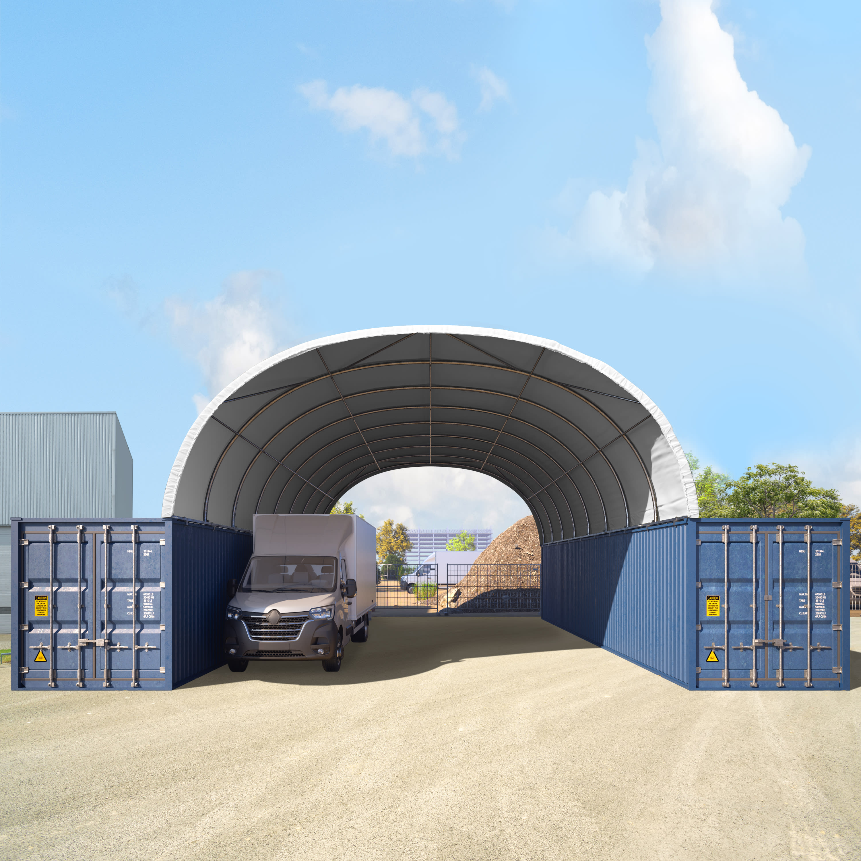 TOOLPORT 8x12m Container-Überdachung, PRIMEtex-Plane, weiß, mit Statik - (49668)