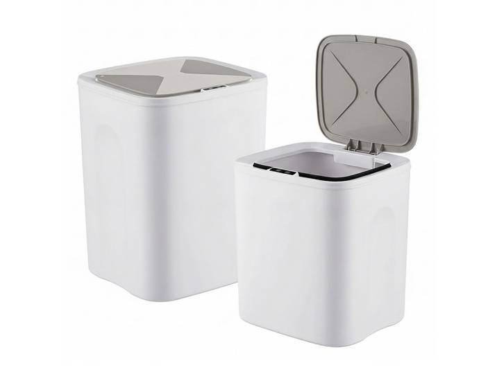 Relaxdays Mülleimer Creme Sensor 2er-Set 16 l, Kunststoff, 24x32.5x22.5 cm, Badaccessoires, Abfalleimer