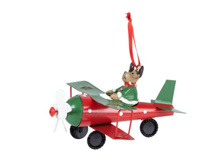 Weihnachtsdekoration Flugzeug Rentier rot und grün