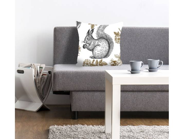 Dekokissen QUEENCE Piet , braun (bronzefarben, bedruckt), B:40cm L:40cm, Polyester, Dekokissen_Sitzkissen_Kissenhüllen, Dekokissen, mit einem Eichhörnchen