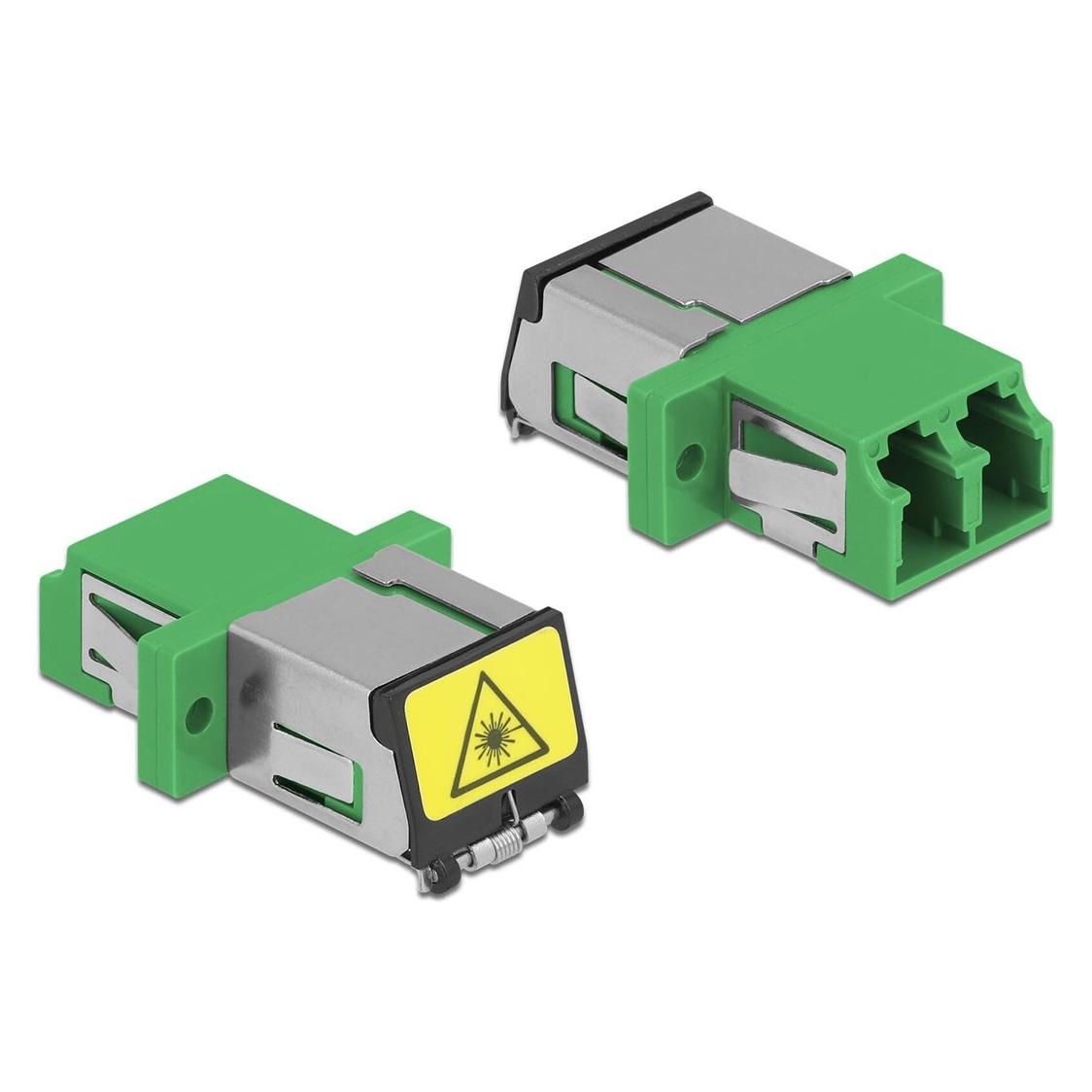 Delock LWL Kupplung mit Laserschutzklappe LC Duplex Buchse zu LC Duplex Buchse Singlemode grün (Netzwerk Zubehör) (86897)