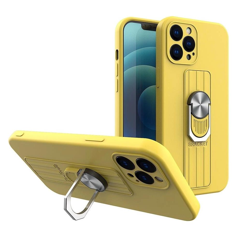 Hurtel Ring Case Silikonhülle mit Fingergriff und Ständer für iPhone 12 mini gelb (Apple iPhone 12 mini) (1404978613)