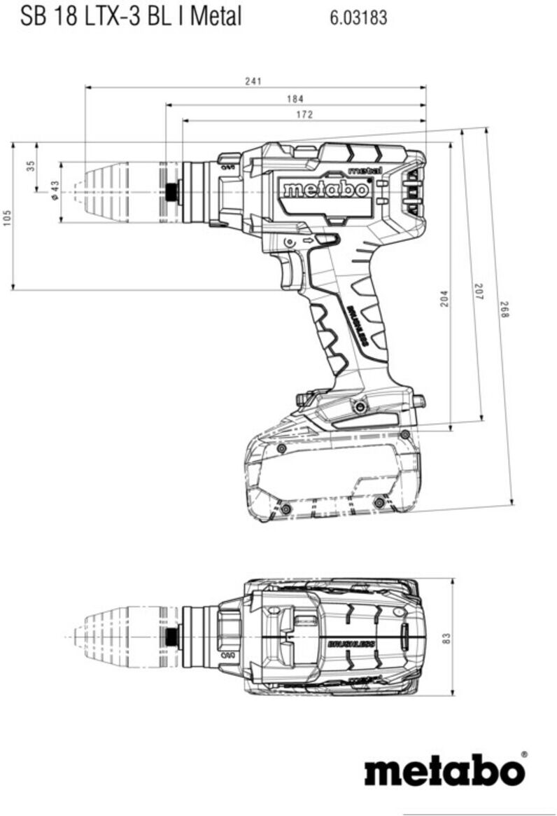 Metabo SB 18 LTX-3 BL I Metal Akku-Schlagbohrschrauber 18V 3-Gang Schlagbohrfunktion bürstenloser EC-Motor 603182840 (603183840)