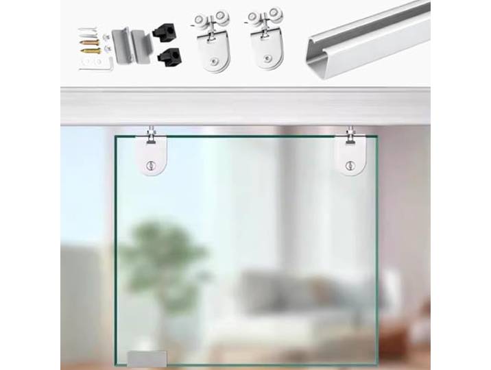 Schiebetürschiene, Schrank-Schiebetürschiene, oben montierte Glasschiebetürschiene, leises Metall-Silding-Bypass-Türschienen- und Riemenscheiben-Set, reibungslose Führung