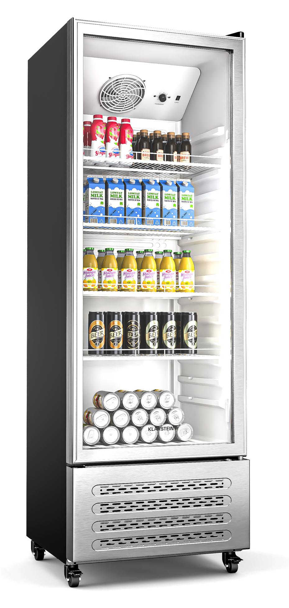 Klarstein GrandCooler 270L Getränkekühlschrank - Doppelverglaste Tür, Aluminium-Tür, LED-Beleuchtung, Mechanischer Thermostat, 0 °C bis 10 °C, 4 Räder,