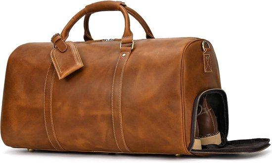 Vintage-Reisetasche aus Leder für Herren, ideal für Wochenendausflüge, 55 cm - geräumige Duffeltasche mit 41 Litern Fassungsvermögen - aus echtem Rindleder, hellbraun - im Retro-Stil, perfekt für Reisen und Wochenendtrips