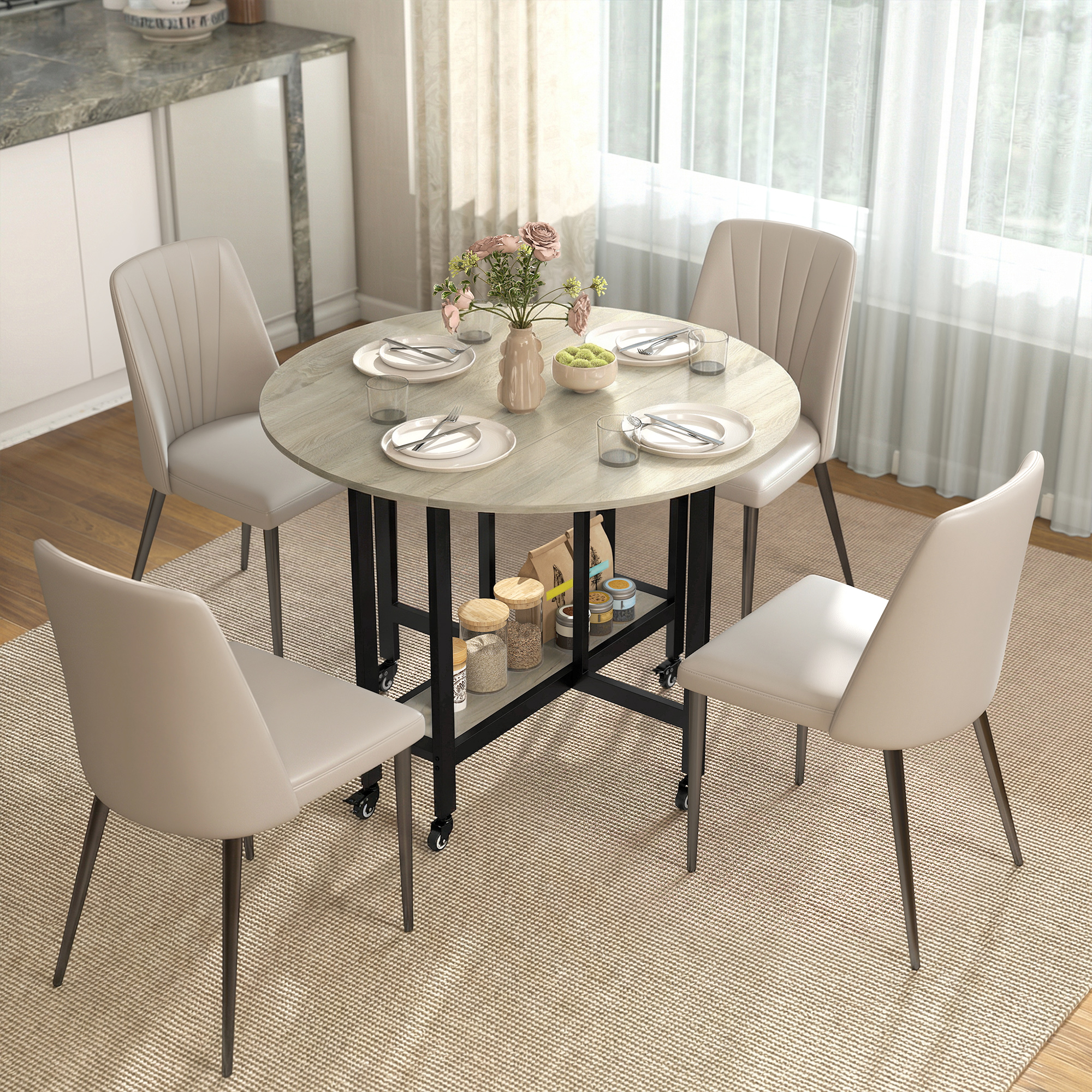 Homcom Tavolo pieghevole, Tavolo con funzione pieghevole e ripiano aperto, Tavolo da cucina con ruote per sala da pranzo, piccoli spazi, Legno naturale   Aosom Italy