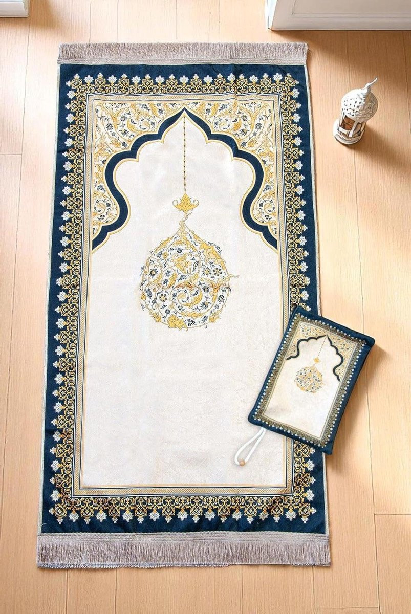 Moslim Gebedskleed Janamaz Sajadah in Geel Fluweel - 65 x 115 cm