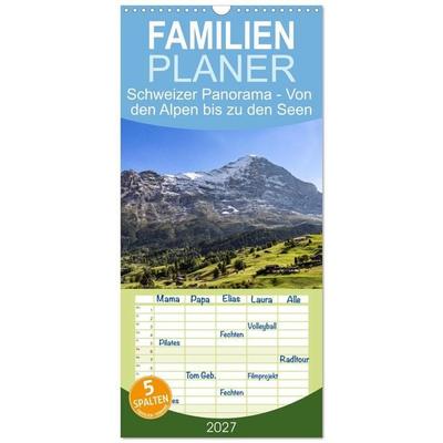 Familienplaner 2027 - Schweizer Panorama - Von den Alpen bis zu den Seen mit 5 Spalten (Wandkalender, 21 x 45 cm) CALVENDO