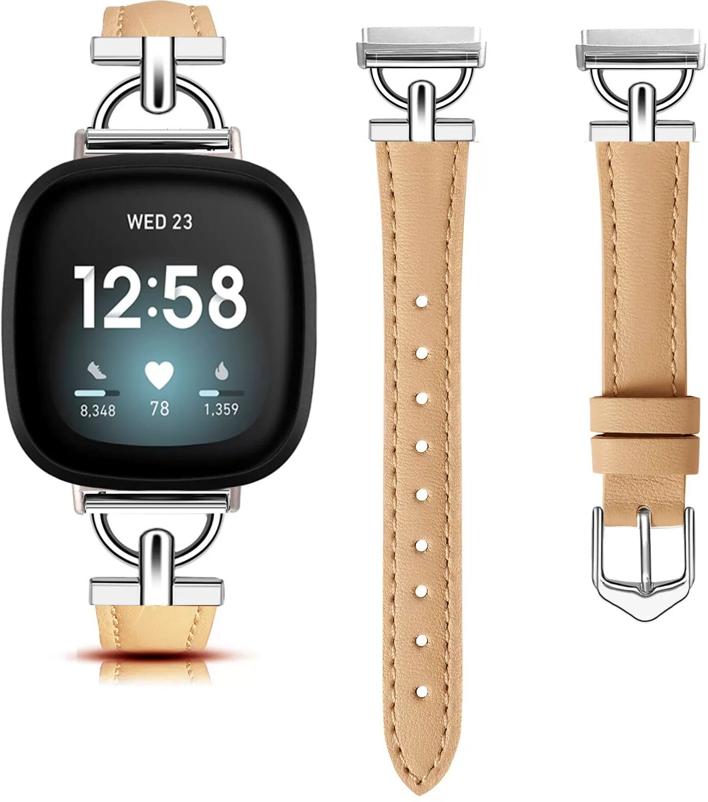 INF Echtes Leder Uhrenarmband für Fitbit Versa 3/4/Sense - Khaki