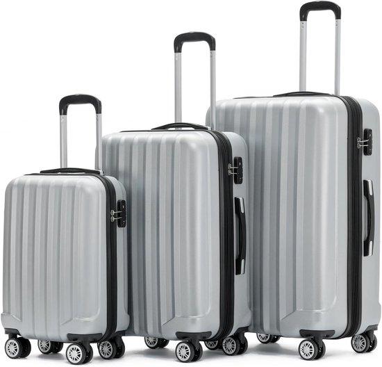 Famanu Reisekoffer Set 3-teilig mit doppelten Rollen - Silber