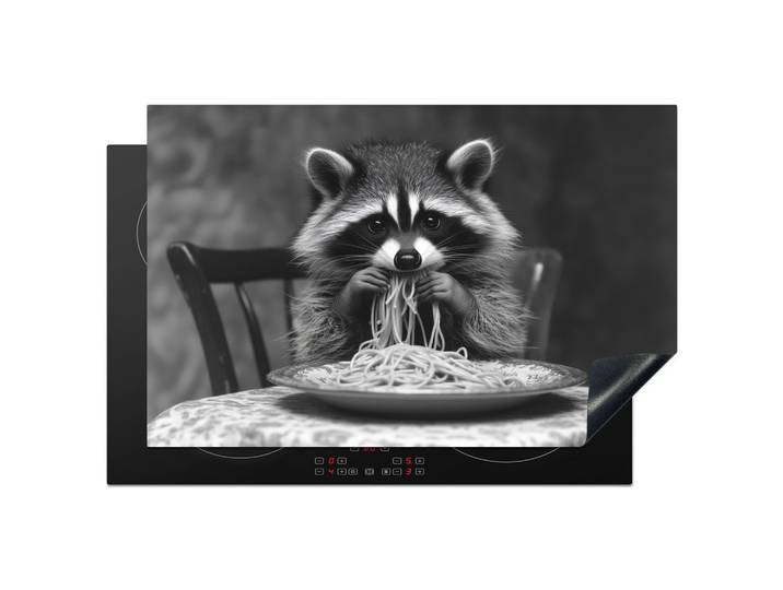 HERDABDECKPLATTE Waschbär - Niedlich - Pasta - Tischtuch - Schwarz - Weiß Ceranfeldabdeckung 80x52 cm