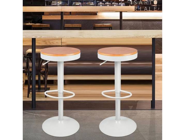 TABOURET DE BAR - ERROLVES - PIVOTANT - ÉCOLOGIQUE - SALLE À MANGER - LOT DE DEUX - 37*37*60.8-80.8 CM BLANC PUR
