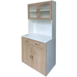 HTI-Living, Vitrine + Buffetschrank, Küchenbuffet mit Glasteil Weiss Artisaneiche Blanca (80 x 48 x 170 cm)