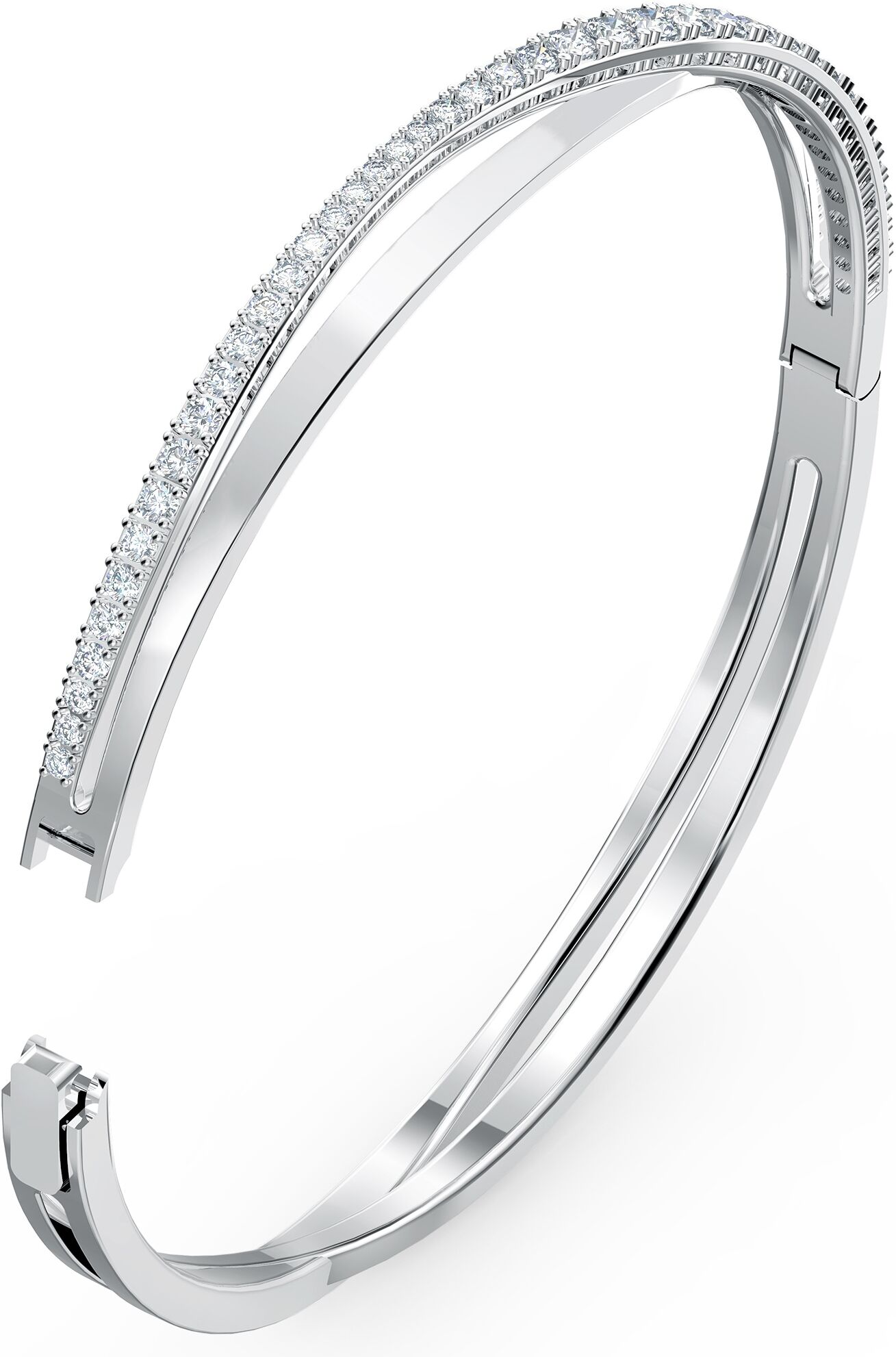 Armreif SWAROVSKI "Hyperbola Spin" Gr. S, silber (metallfarben, kristallweiß, kristallweiß), Armbänder, Damen, S, Metall, Armreif, mit Swarovski Kristall