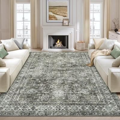 Garvee Washable Vintage Medallion Distressed Area Rug