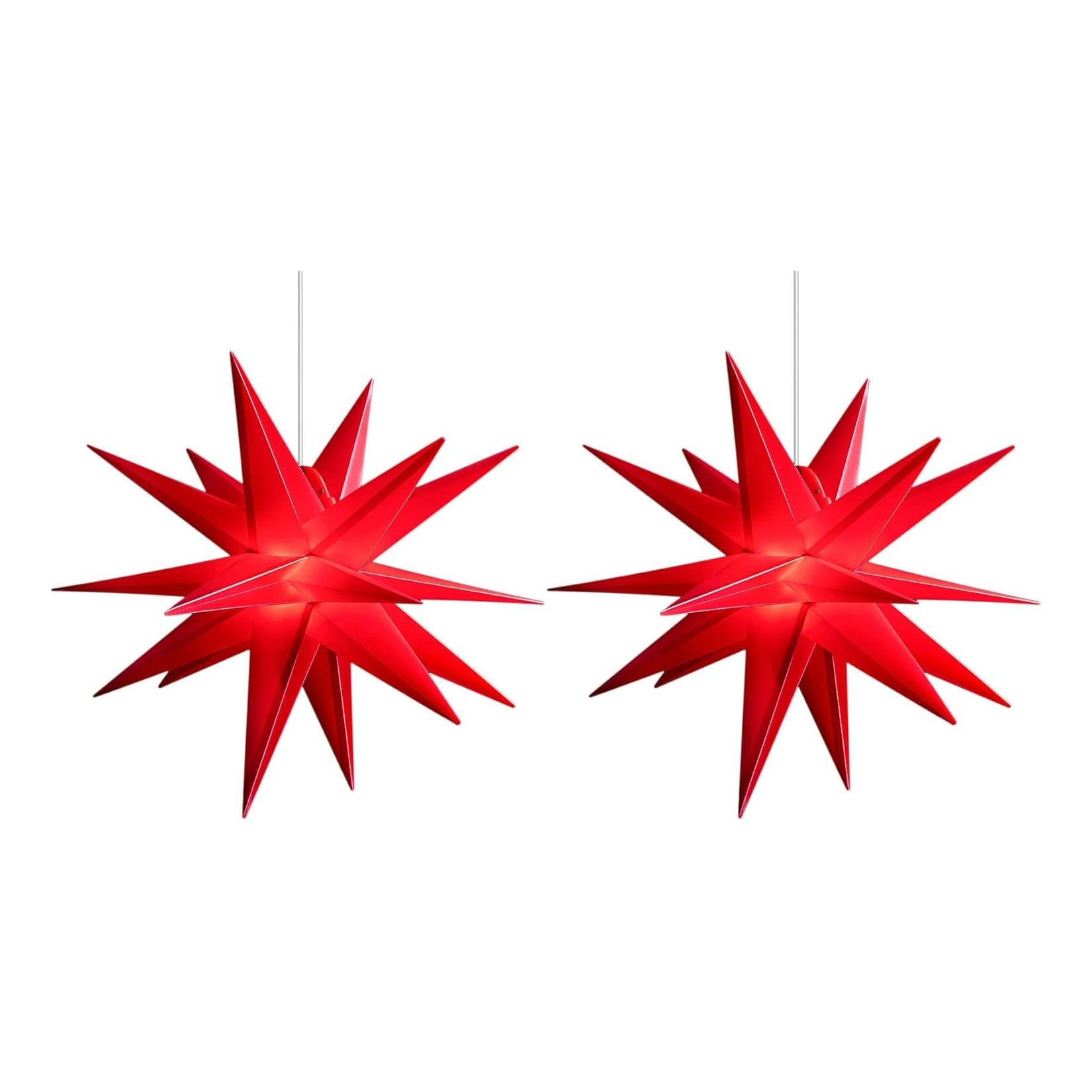 2X Weihnachtsstern beleuchtet Faltstern 55cm Dekosterne ROT hochwertiger Kunststoffstern für Glühbirne mit Timer Funktion 3D Stern 18 Zackig Leuchtsterne Weihnachtslichter Winterbeleuchtung