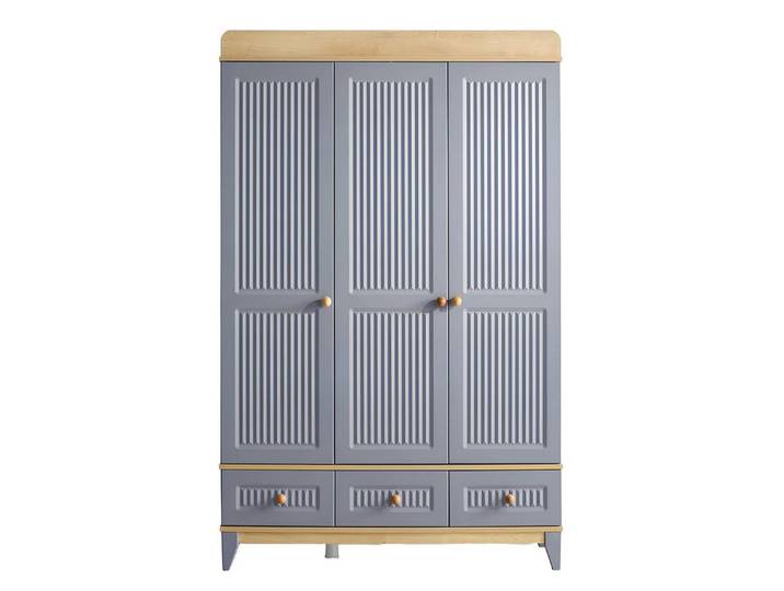JVmoebel Kleiderschrank Kleiderschrank mit grauen Fronten und Holzakzenten für Kinderzimmer (1-St., Kleiderschrank) Made in Europa