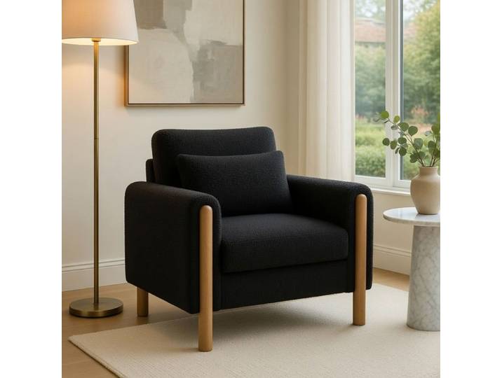Fauteuil relax - MINIMAL - Relax - Gris foncé - Peluche & bois massif - Coussin d'assise amovible