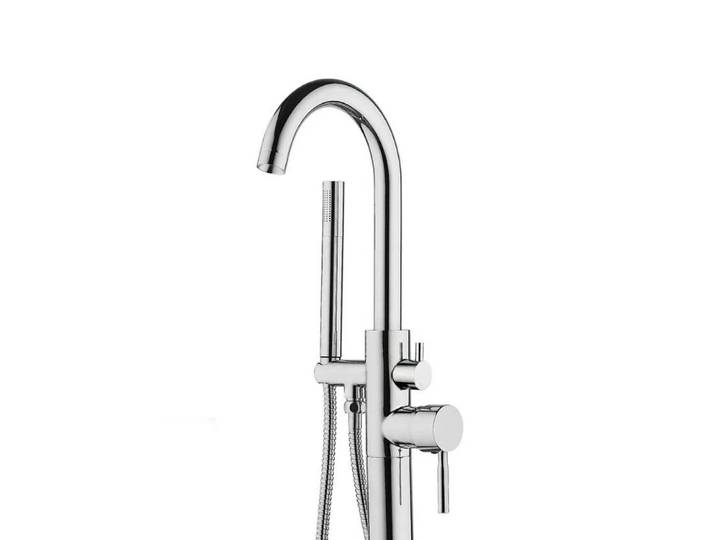 Mélangeur de bain autoportant, robinet de baignoire blanc, robinet sur pied, raccord de bain, douchette à main, robinets de bain, mélangeur sur pied
