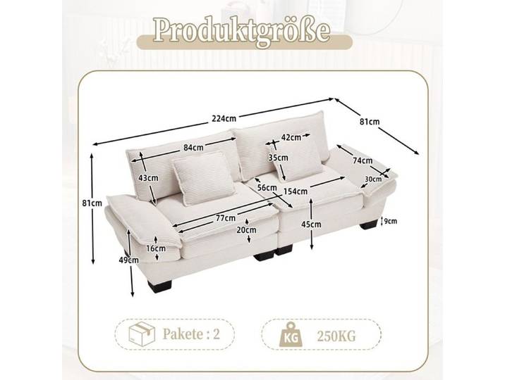 Un canapé double moderne et simple avec un lit à ressort En velours Beige Est confortable Un oreiller suffit